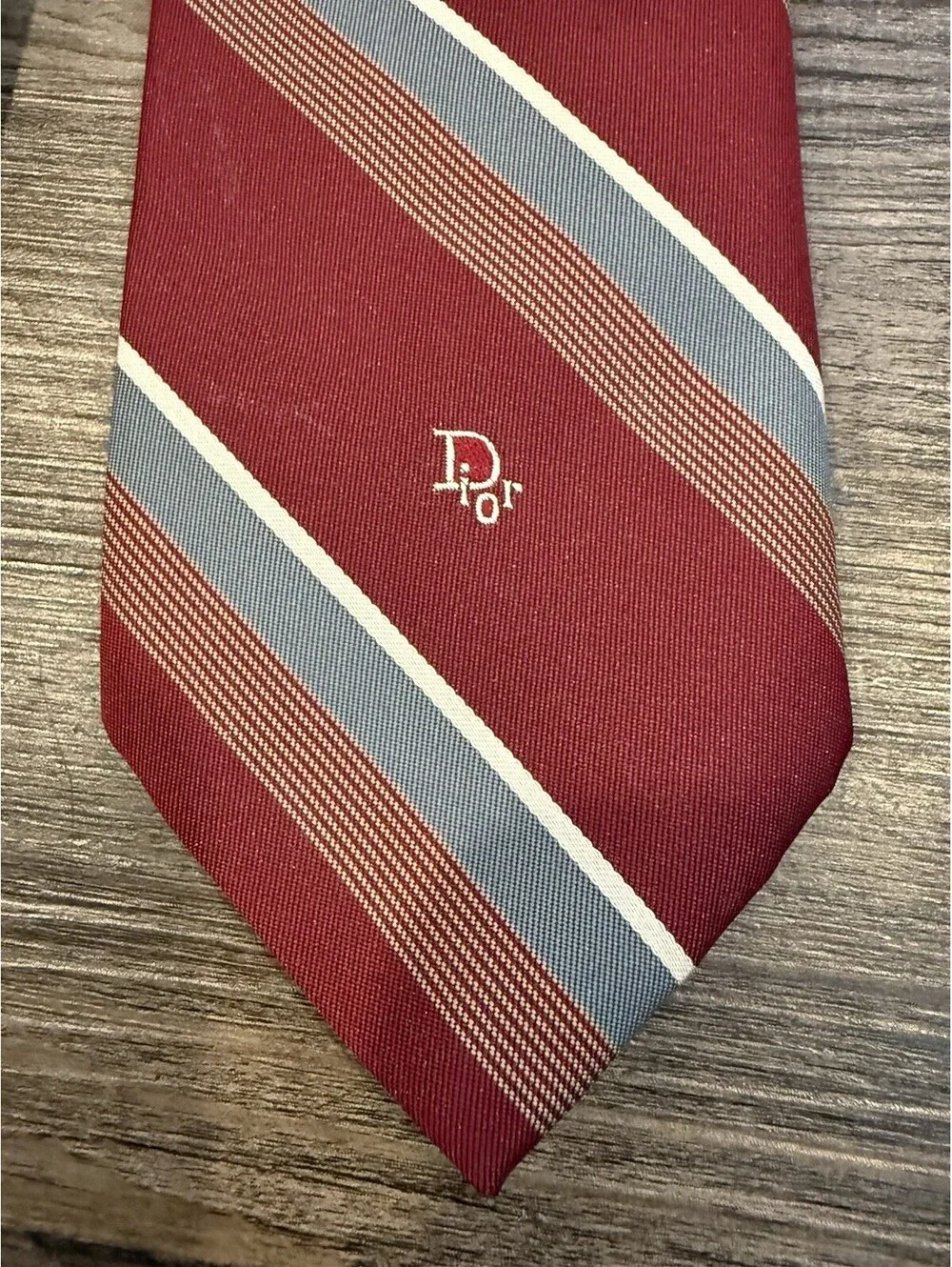 Christian Dior Monsieur Silk Tie Burgundy Striped Vintage Logo